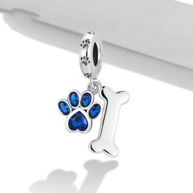 Blue Zircon Cute Pet Cat And Dog Paw Print Pendant Accessories