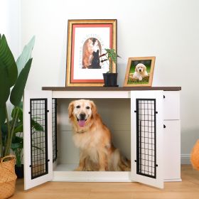 Furniture style dog cage, wooden dog cage, double door dog cage, side cabinet dog cage, Dog crate