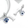 Blue Zircon Cute Pet Cat And Dog Paw Print Pendant Accessories