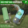 Dog Poop Bag Dispenser with 4 Rolls of 15 Bags in Each. 60 bags Green Dog Poop Bag Holder with Flashlight for Leash. Dog Bag Dispenser with Carabiner