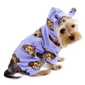 Adorable Silly Monkey Fleece Dog Pajamas/Bodysuit with Hood (Color: Lavender, size: XS)