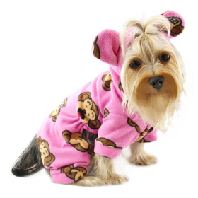 Adorable Silly Monkey Fleece Dog Pajamas/Bodysuit with Hood (Color: Pink, size: XS)