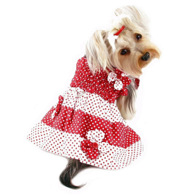 Red & White Polka Dots Sundress with Contrasting Flowers (Color: Red/White, size: M)