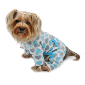 Blue & Gray Hearts Fleece Turtleneck Pajamas (Color: Blue, size: XL)