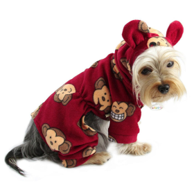 Adorable Silly Monkey Fleece Dog Pajamas/Bodysuit with Hood (Color: Burgundy, size: S)