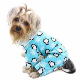 Penguins & Snowflake Flannel PJ with 2 Pockets (Turquoise) (Color: Turquoise, size: M)