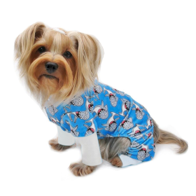 Ultra Soft Plush Minky Silly Sharks Pajamas (Color: Blue, size: L)