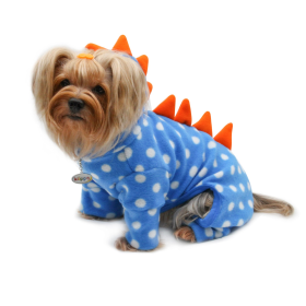 Polka Dots DINO Fleece Hooded Bodysuit/Pajamas (Color: Blue, size: S)