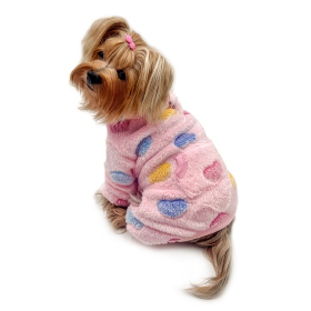 Ultra Plush Colorful Hearts Turtleneck Pajamas (Color: Pink, size: L)