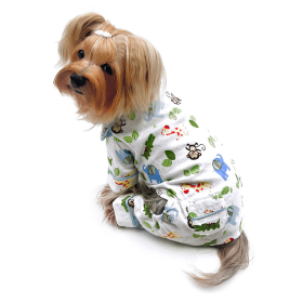 Zoo Animals Flannel Pajamas with 2 Pockets (Color: White, size: L)