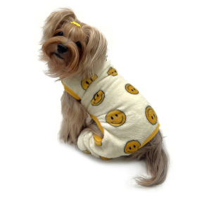 Ultra Plush Happy Face Front Sleeveless Pajamas (Color: Yellow, size: L)