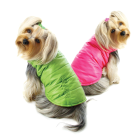 Reversible Parka Vest with Ruffle Trims (Color: Lime/Pink, size: L)