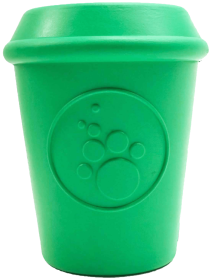 Coffee Cup Durable Rubber Chew Toy and Treat Dispenser (Color: Green, size: medium)