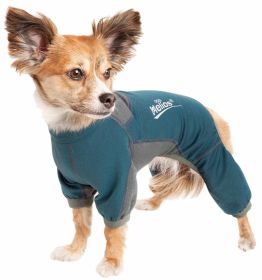 Dog Helios 'Rufflex' Mediumweight 4-Way-Stretch Breathable Full Bodied Performance Dog Warmup Track Suit (Color: Blue, size: large)