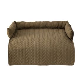 Waterproof Dog Sofa Cover Cushion Pet Bed Sleeping Mat for Dogs Couch Calming Nest Cats Seating Protector with Neck Bolster (Color: Khaki, size: L)