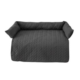 Waterproof Dog Sofa Cover Cushion Pet Bed Sleeping Mat for Dogs Couch Calming Nest Cats Seating Protector with Neck Bolster (Color: Gray, size: L)