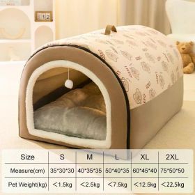 winter Dog Kennel Warm Dog House Mat Detachable Washable Dogs Bed Nest Deep Sleep Tent for Medium Large Dogs House dog Supplies (Color: coffee, size: 2Xl 75X50X50Cm)