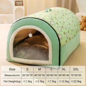 winter Dog Kennel Warm Dog House Mat Detachable Washable Dogs Bed Nest Deep Sleep Tent for Medium Large Dogs House dog Supplies (Color: Green, size: L 50X40X35Cm)